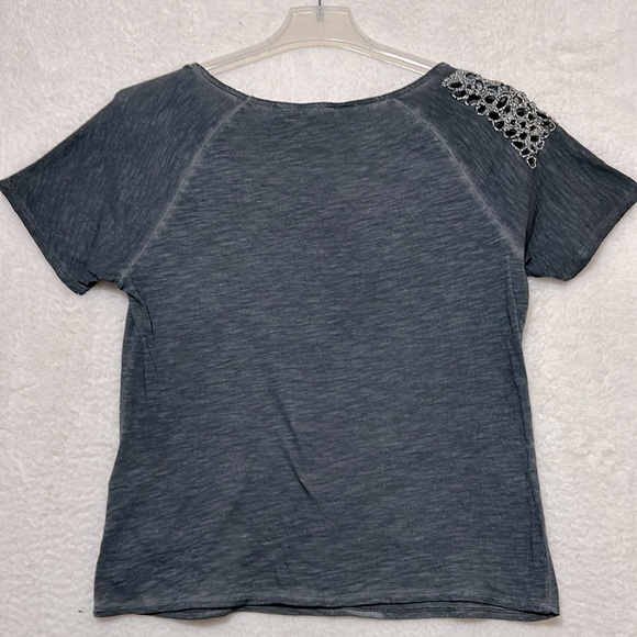 Harley Davidson bead, bling, cut out scoopneck, crest, graphic T-shirt, size M - Picture 3 of 8